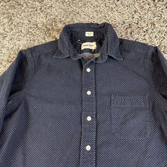 Taylor Stitch Shirt Mens 38 Blue Polka Dot Handmade Button Up Logo Outdoor USA - Picture 2 of 11